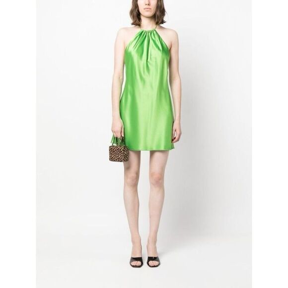 NWT Alice + Olivia Zumi A-Line Mini Dress With satin finish and halterneck desig - Picture 3 of 15